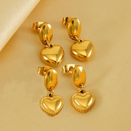 Stainless Steel Drop Earring 304 Stainless Steel Heart 18K gold plated fashion jewelry & for woman golden Sold By PC