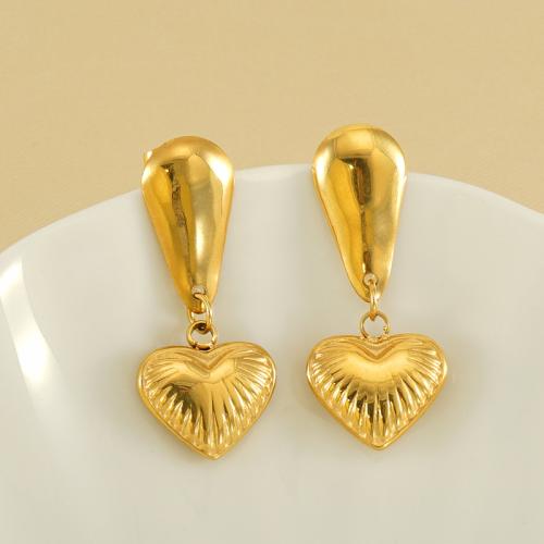 Stainless Steel Drop Earring 304 Stainless Steel Heart 18K gold plated fashion jewelry & for woman golden 30mm Sold By PC