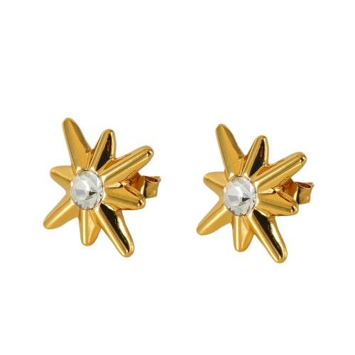 Stainless Steel Stud Earrings 304 Stainless Steel 18K gold plated fashion jewelry & micro pave cubic zirconia & for woman golden Sold By PC