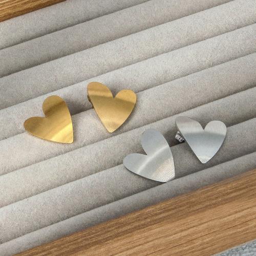 Stainless Steel Stud Earrings, 304 Stainless Steel, Heart, Vacuum Ion Plating, fashion jewelry & for woman, more colors for choice, 18x22mm, Sold By Pair