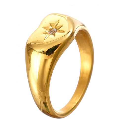 Rhinestone Stainless Steel Finger Ring, 304 Stainless Steel, 14K gold plated, different size for choice & for woman & with rhinestone, golden, Sold By PC