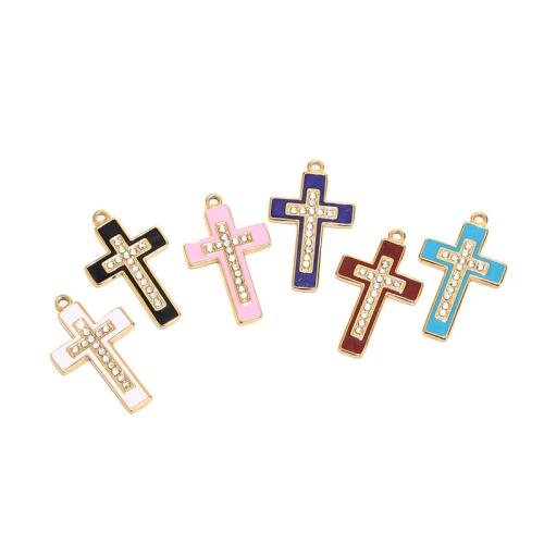 Stainless Steel Pendants, 304 Stainless Steel, Cross, DIY & enamel & with rhinestone, more colors for choice, 18x29mm, Sold By PC