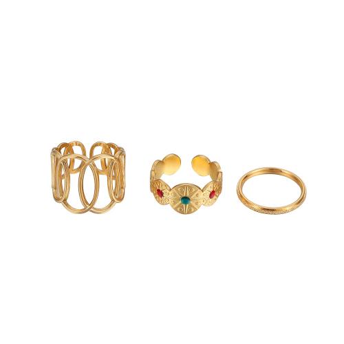 Rustfrit stål fingre Ringe, 304 rustfrit stål, tre stykker & mode smykker & for kvinde, gylden, Solgt af sæt