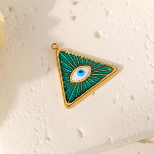 Evil Eye Pendants, 304 Stainless Steel, Triangle, DIY & enamel, golden, 22x22mm, Sold By PC