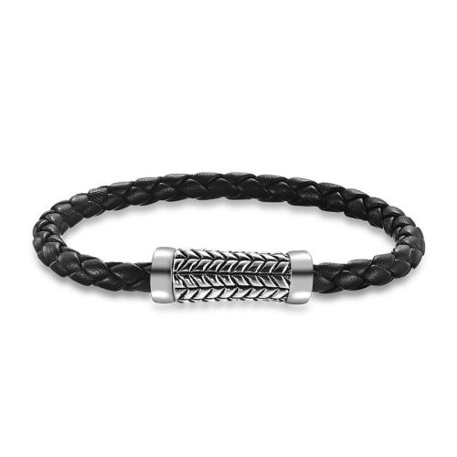 PU Leather Cord Bracelets with 304 Stainless Steel Vacuum Ion Plating fashion jewelry & for man black 10mm Length Approx 21 cm Sold By PC
