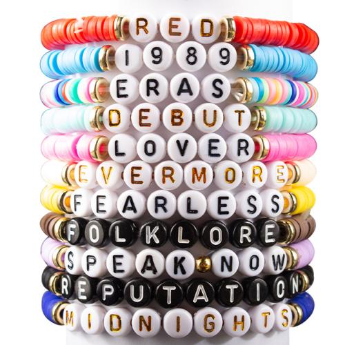Bijoux bracelets de mode, argile de polymère, avec résine, fait à la main, 12 pièces & Style bohème & unisexe, couleurs mélangées, Longueur:Environ 17 cm, Vendu par fixé