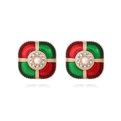 Tibetan Style Stud Earring, plated, fashion jewelry & enamel & with rhinestone, more colors for choice, nickel, lead & cadmium free, 23x23mm, Sold By Pair