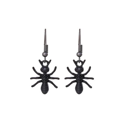 Tibetan Style Drop Earrings, Spider, stoving varnish, fashion jewelry, black, nickel, lead & cadmium free, 17x37mm, Sold By Pair