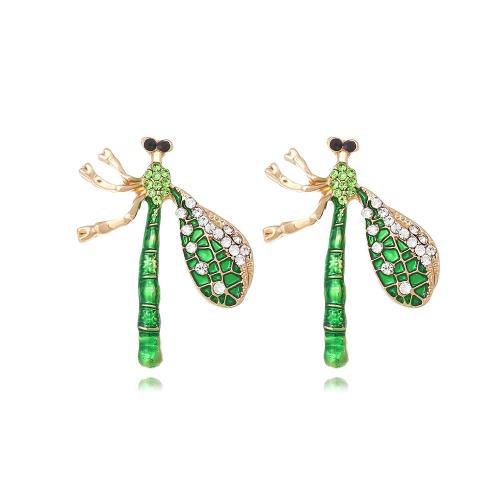 Zinc Alloy Stud Earring Dragonfly plated fashion jewelry & enamel & with rhinestone nickel lead & cadmium free Sold By Pair