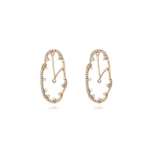 Zinc Alloy Stud Earring plated fashion jewelry & with rhinestone golden nickel lead & cadmium free Sold By Pair