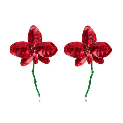 Iron Earring, Flower, plated, fashion jewelry & enamel & with rhinestone, more colors for choice, 85x12.80mm, Sold By Pair