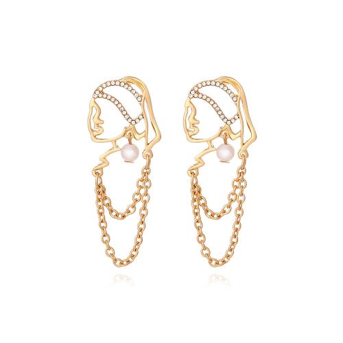 Zinc Alloy Drop Earrings with Plastic Pearl Face plated fashion jewelry & with rhinestone golden nickel lead & cadmium free Sold By Pair