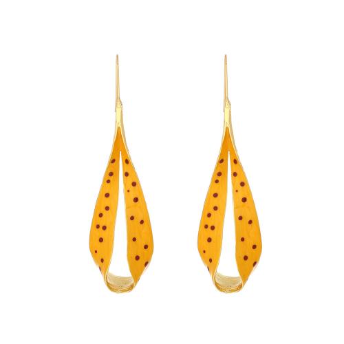 Tibetan Style Drop Earrings, plated, fashion jewelry & enamel, yellow, nickel, lead & cadmium free, 26x92mm, Sold By Pair