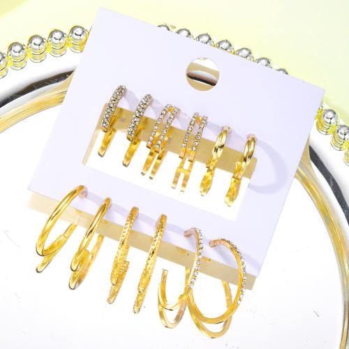 Brincos de gota de liga de zinco, with cristal, 6 peças & joias de moda & para mulher, dourado, vendido por Defina
