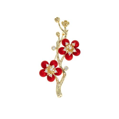 Zinc Alloy Brooches with Plastic Pearl Plum Blossom plated for woman & with rhinestone golden Sold By PC