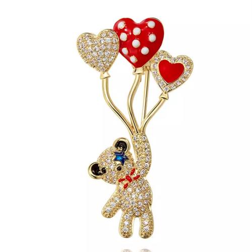 Zinc Alloy Brooches Bear plated for woman & enamel & with rhinestone golden Sold By PC