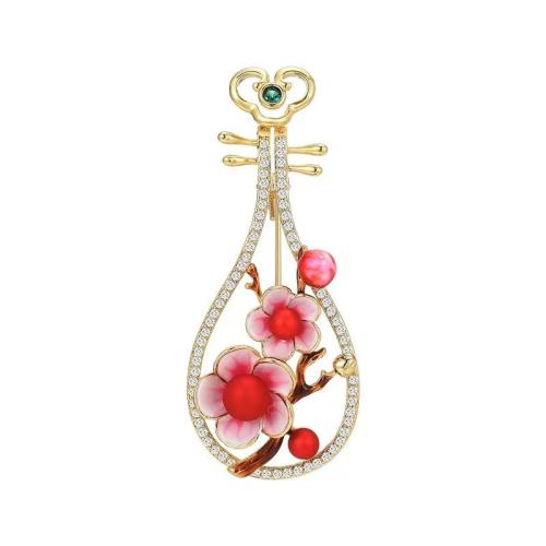 Zinc Alloy Brooches with Plastic Pearl plated for woman & enamel & with rhinestone golden Sold By PC