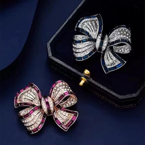 Tibetan Style Brooches, Bowknot, plated, different size for choice & micro pave cubic zirconia & for woman, more colors for choice, Sold By PC