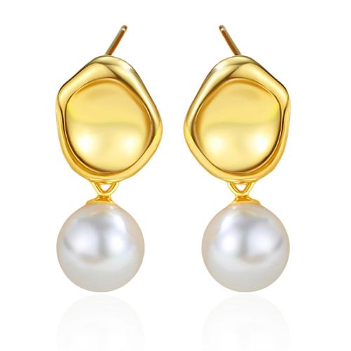 925 Sterling Silver Stud Earrings, with Plastic Pearl, for woman, more colors for choice, 21.90x9.80mm, Sold By Pair