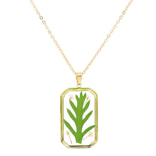 Resin Necklace Brass with Resin with 5cm extender chain plated for woman & epoxy gel green Length 40 cm Sold By PC