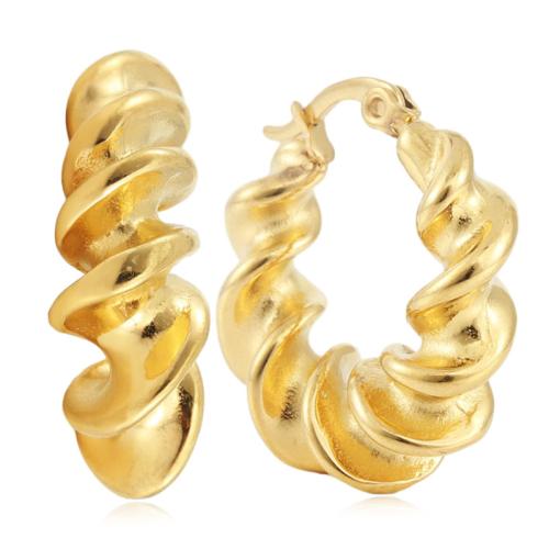 Titanium Steel  Earring, plated, for woman, golden, 24x8.50x25mm, Sold By Pair