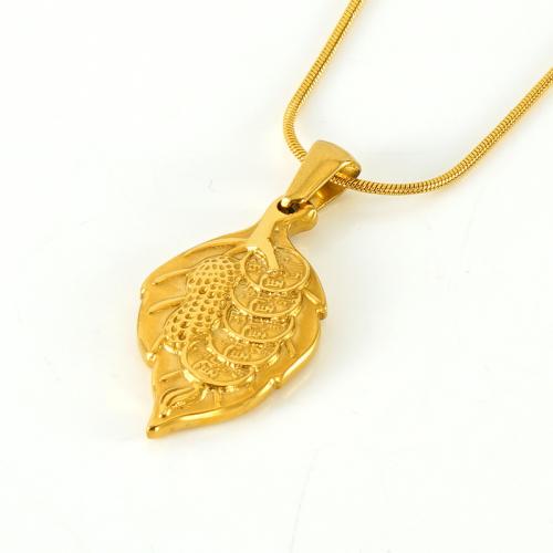 Stainless Steel Jewelry Necklace, 304 Stainless Steel, Leaf, 18K gold plated, fashion jewelry & for woman, golden, 26x15mm, Length:Approx 45 cm, Sold By PC
