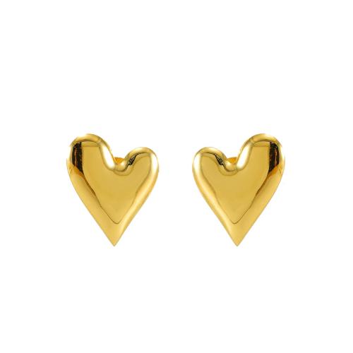 Boucle d'oreille de gaujon en acier inoxydable, Acier inoxydable 304, coeur, Plaqué or 18K, bijoux de mode & pour femme, doré, 20x15mm, Vendu par paire