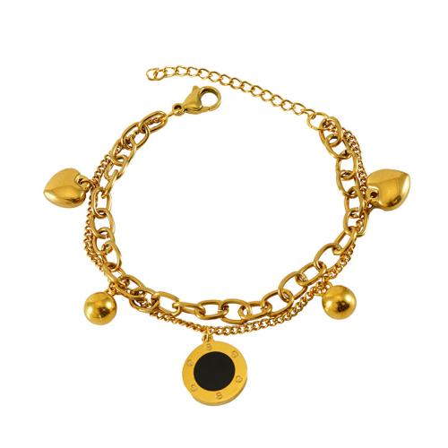 Pulseira  de jóias de aço inox, Aço inoxidável 304, with 5cm extender chain, 18K banhado a ouro, joias de moda & para mulher, dourado, comprimento Aprox 18 cm, vendido por PC