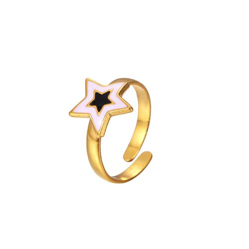 Emajl nehrđajućeg Čelik Ring Finger, 304 nehrđajućeg čelika, Zvijezda, modni nakit & za žene, zlatan, Prodano By PC