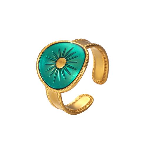 Tűzzománc Rozsdamentes acél Ujj gyűrű, 304 rozsdamentes acél, divat ékszerek & a nő, aranysárga, Által értékesített PC