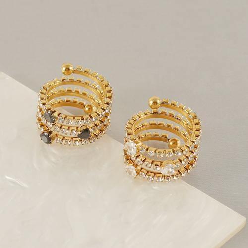 Rhinestone-Edelstahl -Finger-Ring, 304 Edelstahl, 18K vergoldet, Modeschmuck & für Frau & mit Strass, keine, verkauft von PC