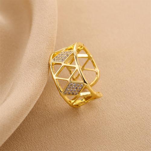 Anillo de dedo de latón, metal, Joyería & para mujer & con diamantes de imitación & hueco, dorado, 11x8mm, Vendido por UD