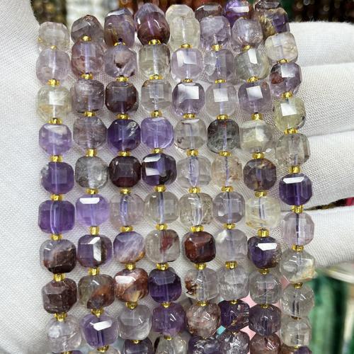 Natural Quartz Jewelry Beads, Purple Phantom Quartz, Square, fashion jewelry & DIY & faceted, mixed colors, 8mm, Sold Per Approx 38 cm Strand