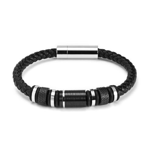PU Leather Cord Bracelets, with 304 Stainless Steel, Vacuum Ion Plating, fashion jewelry & for man, more colors for choice, Length:21.5 cm, Sold By PC