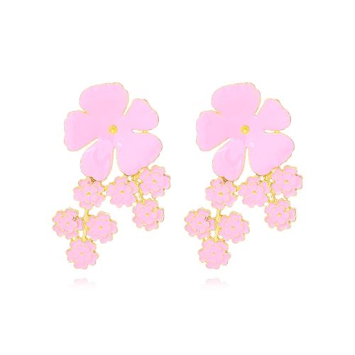 Tibetan Style Stud Earring, Flower, plated, fashion jewelry & enamel, more colors for choice, nickel, lead & cadmium free, 36x57mm, Sold By Pair