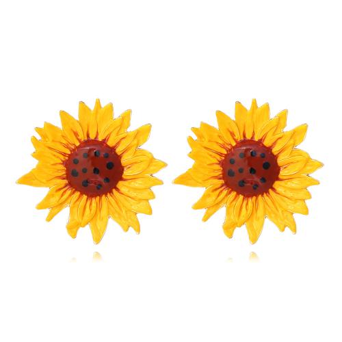 Zinc Alloy Stud Earring Sunflower plated fashion jewelry & enamel yellow nickel lead & cadmium free Sold By Pair