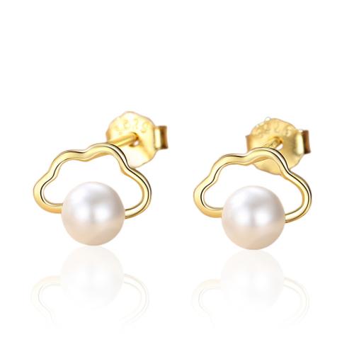925 Sterling Silver Stud Earrings, with Plastic Pearl, for woman, more colors for choice, 7.82x6.40mm, Sold By Pair