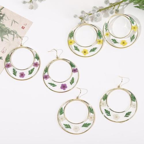 Pressed Dried Flower Jewelry , Brass, with Dried Flower & Resin, plated, for woman & epoxy gel, more colors for choice, 50x50mm, Sold By Pair