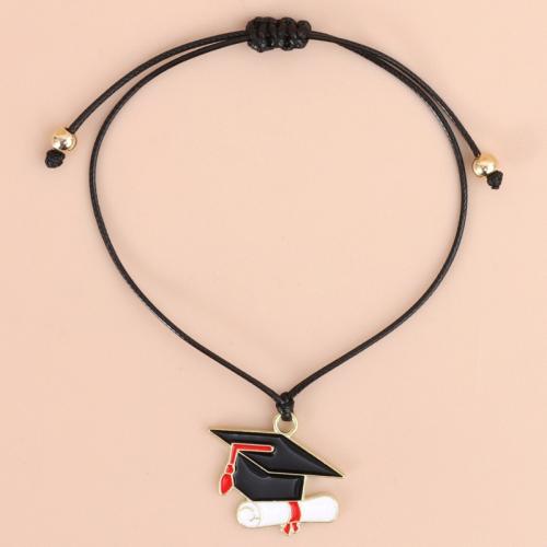 Zinc Alloy Bracelet with Wax Cord plated Unisex & enamel black Length Approx 16-30 cm Sold By PC