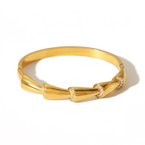Bracelete de aço inoxidável, Aço inoxidável 304, joias de moda & para mulher & com strass, dourado, Diametro interno:Aprox 60mm, vendido por PC