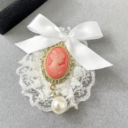 Fashion Brooch Jewelry, Cloth, with Lace & Plastic Pearl & Tibetan Style, handmade, vintage & for woman, more colors for choice, Sold By PC