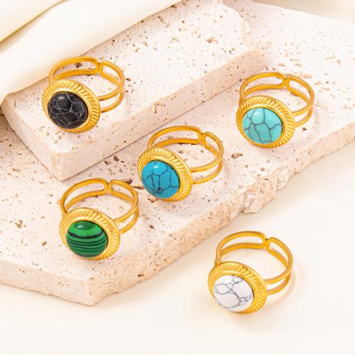 Stainless Steel Finger Ring, 304 Stainless Steel, with Gypsum, Flat Round, Vacuum Ion Plating, fashion jewelry & Unisex, more colors for choice, 15mm, US Ring Size:8, Sold By PC