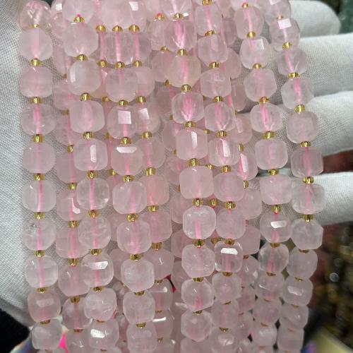 Naturlige rosenkvarts perler, Rose Quartz, Square, mode smykker & du kan DIY & forskellig størrelse for valg & facetteret, lyserød, Solgt Per Ca. 38 cm Strand