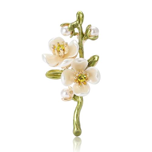 Zinc Alloy Brooches with Plastic Pearl Flower gold color plated fashion jewelry & for woman & enamel mixed colors nickel lead & cadmium free Sold By PC