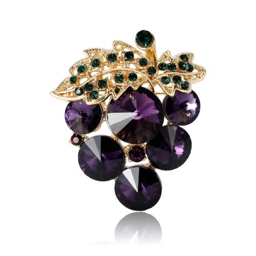 Zinc Alloy Brooches Grape gold color plated fashion jewelry & for woman & with rhinestone nickel lead & cadmium free Sold By PC
