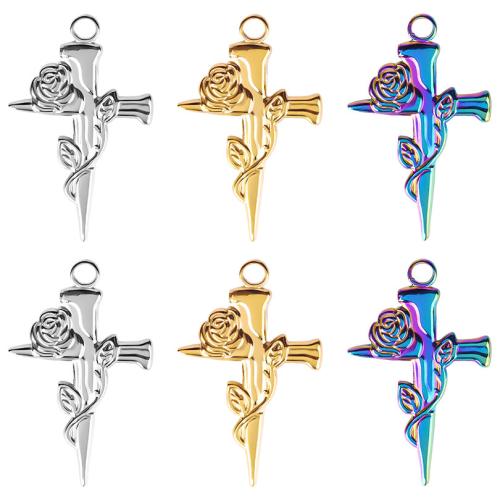 Stainless Steel Cross Pendants, 304 Stainless Steel, Vacuum Ion Plating, fashion jewelry & DIY, more colors for choice, 20x32mm, Sold By PC