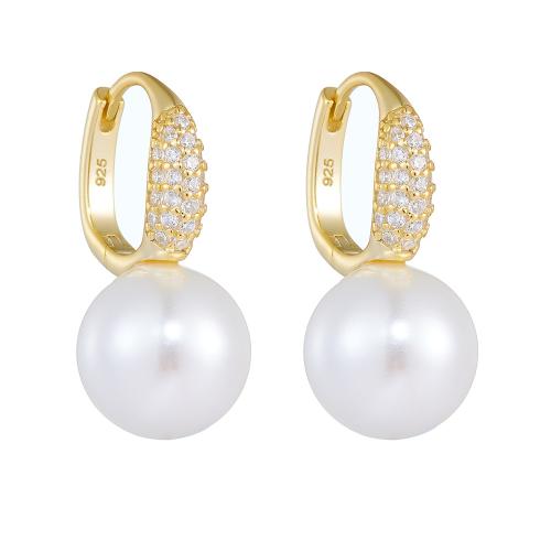 Cubic Zirconia Micro Pave Sterling Silver Earring 925 Sterling Silver with Shell Pearl fashion jewelry & micro pave cubic zirconia & for woman Sold By Pair