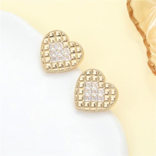 Cubic Zirconia Micro Pave Brass Earring, Heart, fashion jewelry & micro pave cubic zirconia & for woman, more colors for choice, 22.50x21.47mm, Sold By Pair