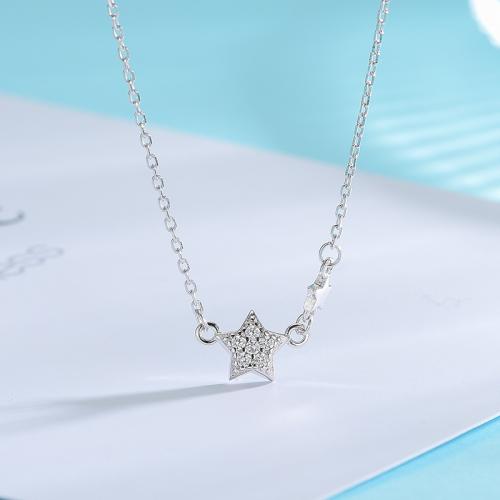 Cubic Zircon Micro Pave 925 Sterling Silver Necklace Star fashion jewelry & micro pave cubic zirconia & for woman Length Approx 45 cm Sold By PC