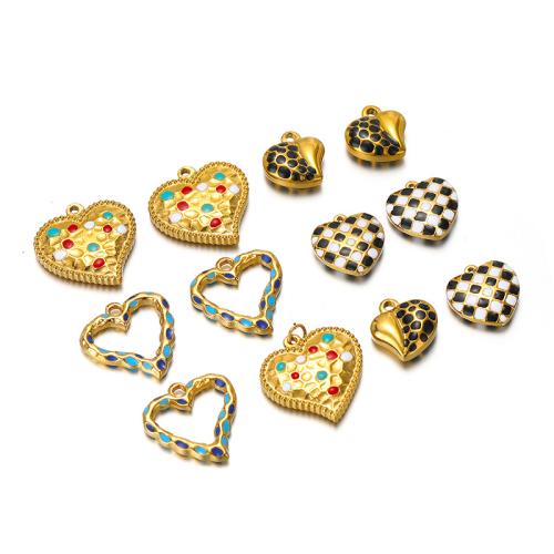 Stainless Steel Heart Pendants, 304 Stainless Steel, DIY & different styles for choice & enamel, golden, 5PCs/Bag, Sold By Bag